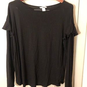 Black long sleeve top with ruffle shoulder